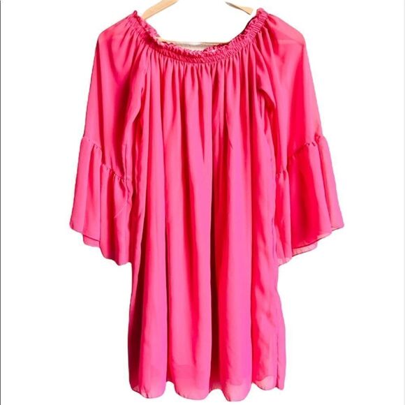 NWT Zanzea Blouse Off Shoulder Pink Ruffle Sleeve chiffon 3XL - Picture 1 of 6